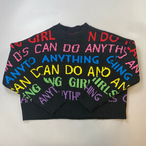 Clockhouse Sweater Medium Black Multicolor "Girls Can Do Anything" Allover Print